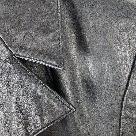 Vintage Wilsons Leather Black Button Up Button Up Jacket Inner Zip Pocket Medium - Picture 2 of 15